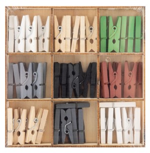 Kolíčky v dřevěné krabičce, mini 2,5cm - 54 ks - p
