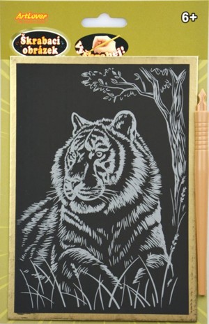 Vyškrabovací obrázek - zlatý A5 - tygr