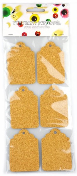Samolepicí korkové visačky, 6 ks, 8 x 5 cm